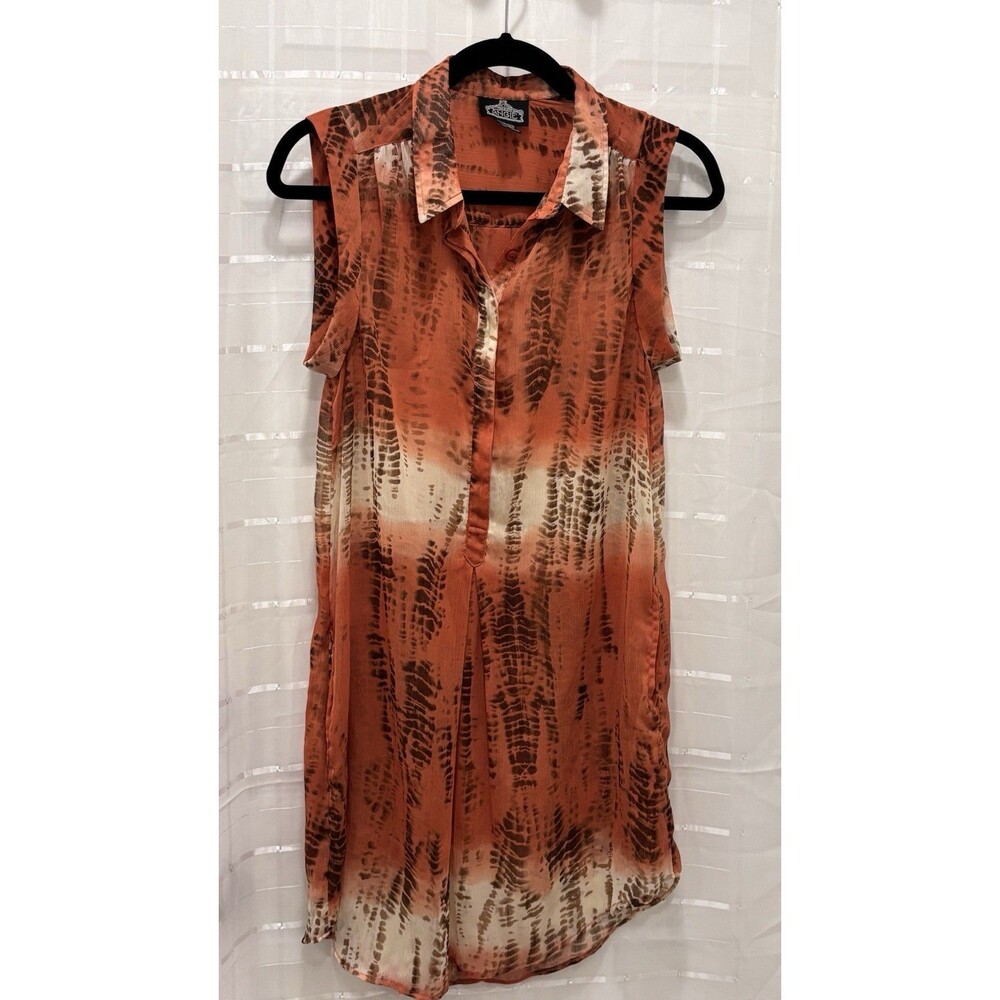 Angie Orange Tie Dye Tunic Dress Sleeveless Collared Boho Size M